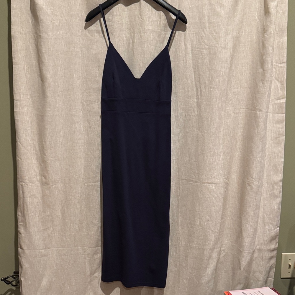 Lulu's Navy Midi Dress with Spaghetti Straps